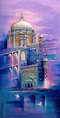 S. A. Noory, Shirne of Shirne of Khwaja Ghulam Farid, 18 x 36 Inch, Acrylic on Canvas, Cityscape Painting, AC-SAN-153